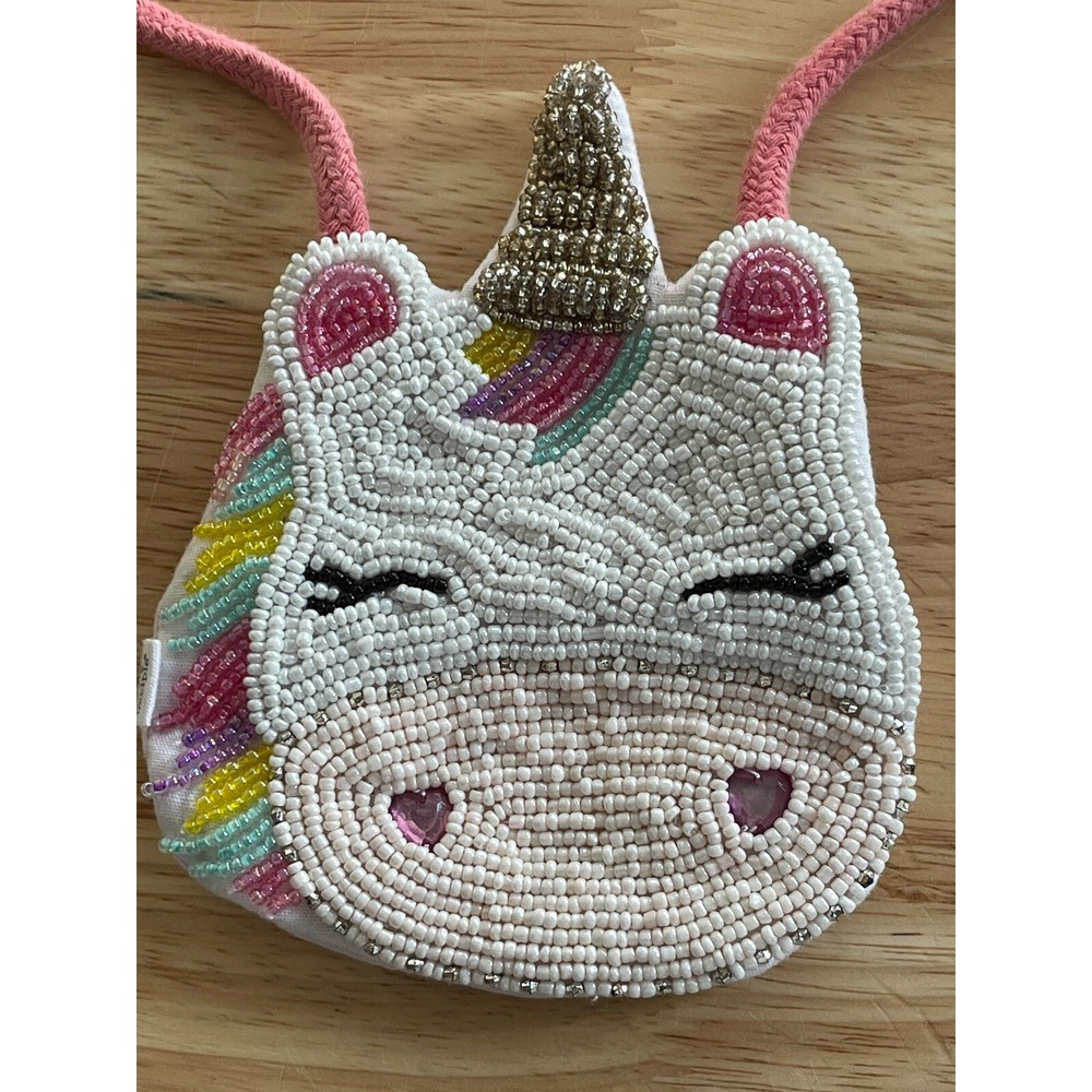 Mudpie Small Unicorn White Beaded Shoulder Bag 🦄🌈‎